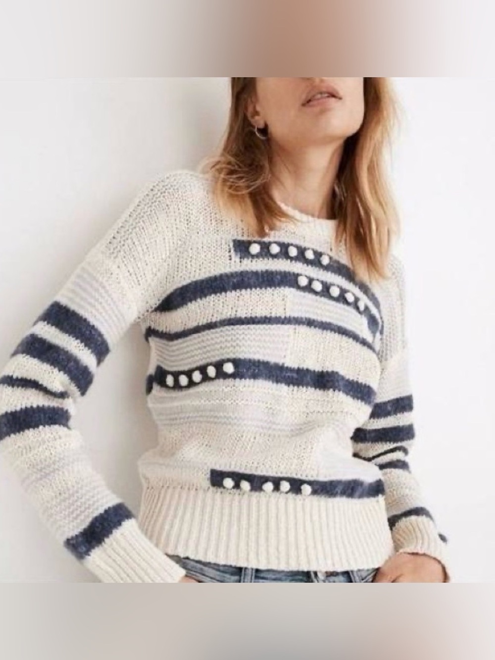 Madewell Striped Ivory and Navy Women’s Sweater